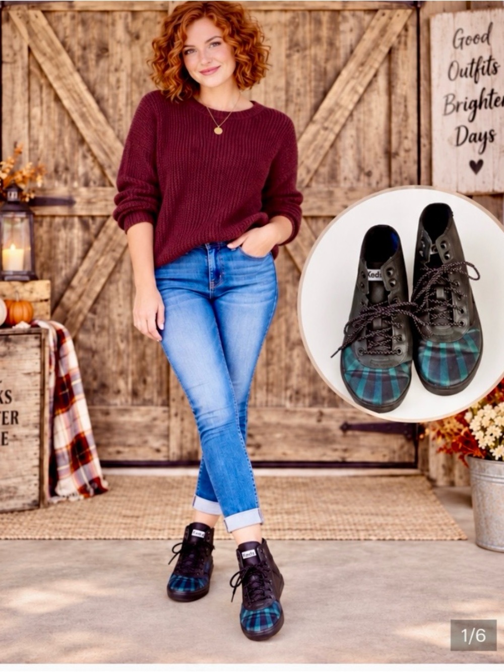 Keds Women’s Black Plaid High Top Lace Up Sneakers Size 7.5